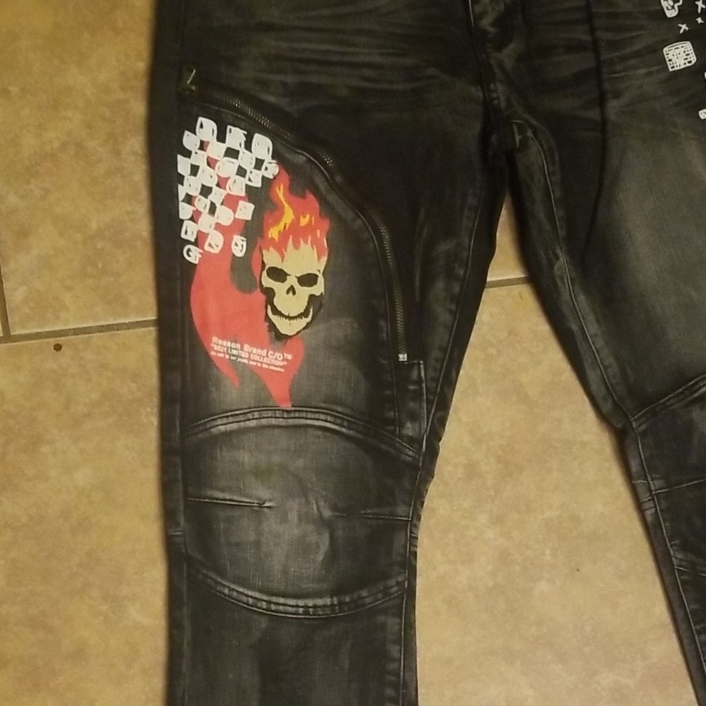 💀Summon Skull Denim Flame Jean's 34w - Picture 8 of 13